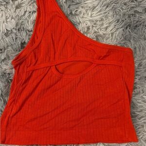 One-Shoulder Red Ribbed Top